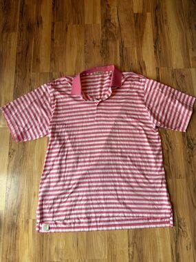 Peter Millar Pink and White Striped Mens Polo